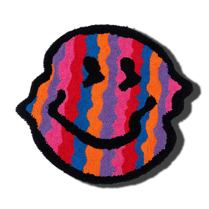 Trippy Smiley - Statement Rug (Aesthetic / Dopamine Decor) multicolored blue orange purple pink red blue frontal 